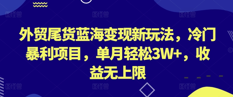 外贸尾货蓝海变现新玩法，冷门暴利项目，单月轻松3W+，收益无上限思达网创-思达私域联盟网思达网创-199sd.com