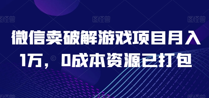 微信卖破解游戏项目月入1万，0成本资源已打包思达网创-思达私域联盟网思达网创-199sd.com