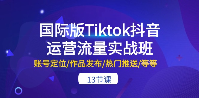 国际版Tiktok抖音运营流量实战班：账号定位/作品发布/热门推送/等等（13节）