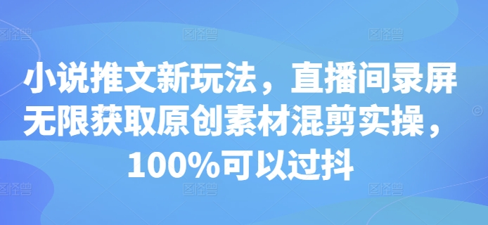 小说推文新玩法，直播间录屏无限获取原创素材混剪实操，100%可以过抖思达网创-思达私域联盟网思达网创-199sd.com