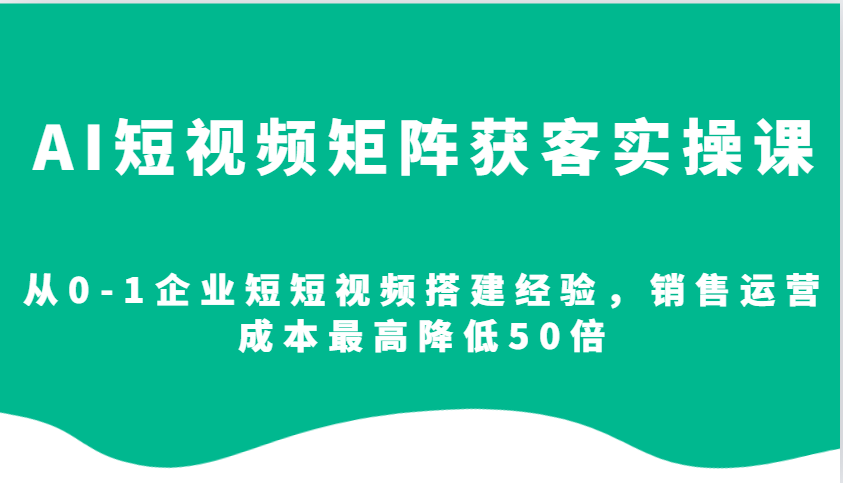 AI短视频矩阵获客实操课，从0-1企业短短视频搭建经验，销售运营成本最高降低50倍思达网创-思达私域联盟网思达网创-199sd.com