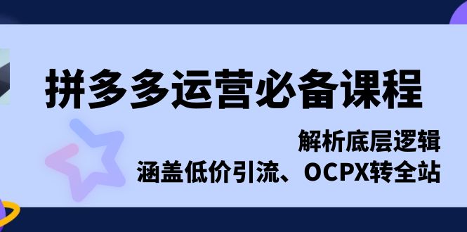 （13700期）拼多多运营必备课程，解析底层逻辑，涵盖低价引流、OCPX转全站思达网创-思达私域联盟网思达网创-199sd.com