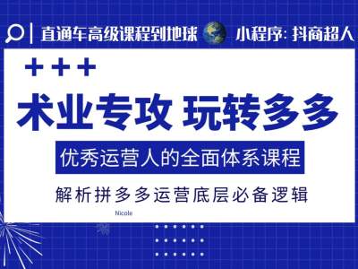 术业专攻玩转多多，优秀运营人的全面体系课程，解析拼多多运营底层必备逻辑思达网创-思达私域联盟网思达网创-199sd.com