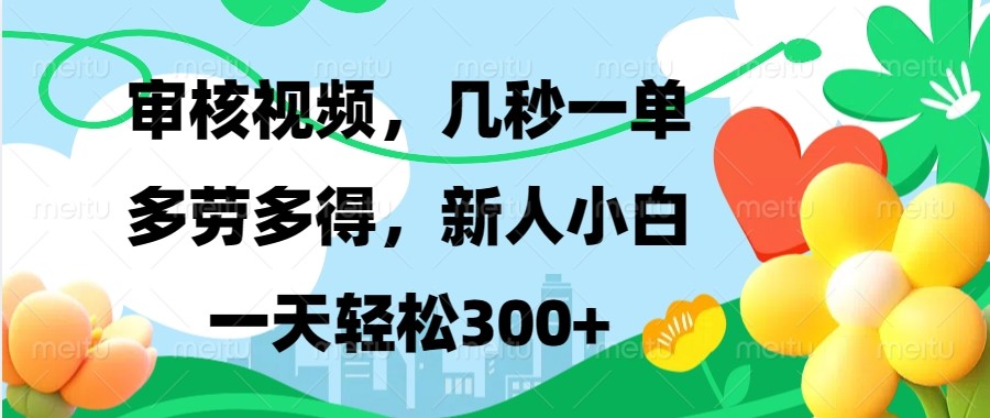 审核视频，几秒一单，多劳多得，新人小白一天轻松300+思达网创-思达私域联盟网思达网创-199sd.com