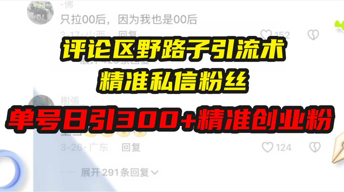 （13676期）评论区野路子引流术，精准私信粉丝，单号日引流300+精准创业粉思达网创-思达私域联盟网思达网创-199sd.com