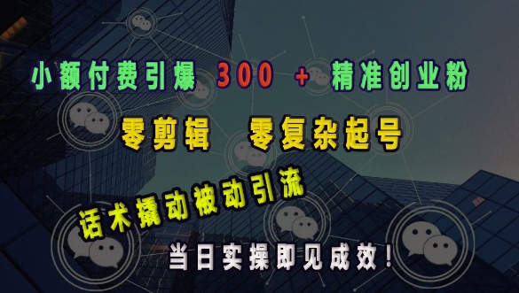 小额付费引爆 300 + 精准创业粉，零剪辑、零复杂起号，话术撬动被动引流，当日实操即见成效思达网创-思达私域联盟网思达网创-199sd.com